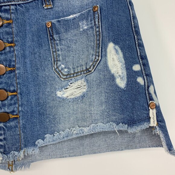One Teaspoon Skirt Denim Le Cat Mini Button Front Fray Raw Hem - Picture 4 of 11